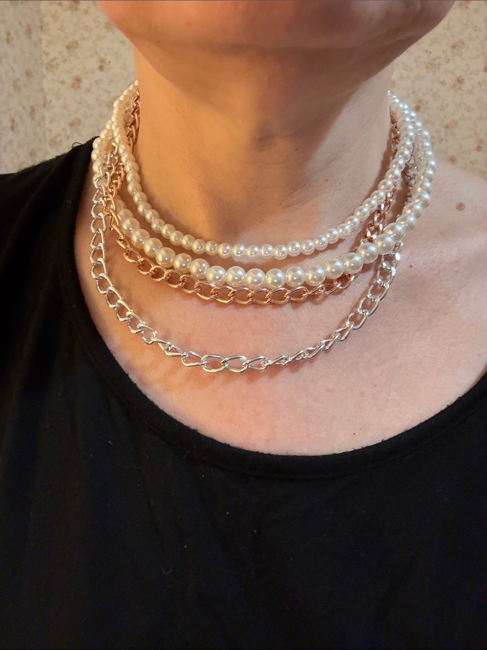 Hand-Crafted Pearl And Chain Necklace